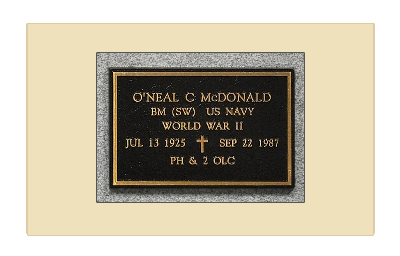 Example of a Bronze Niche Marker Supplied by the U.S. Government to Mark a Columbaria or Mausoleum niche used for the inurnment of cremated remains of a veteran.