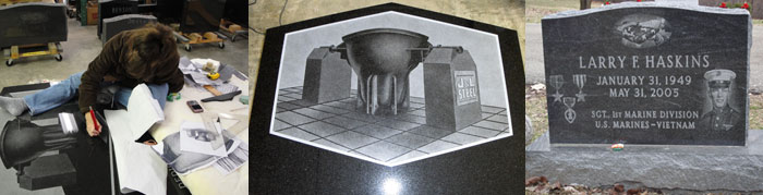 Picture of the Process of Etching a Headstone