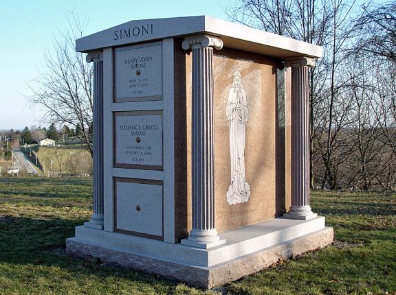 3 crypt granite mausoleums (pictured above), are designed and built by Rome Monument built to hold the remains of 3 family members. Three crypt family mausoleums for sale in the United States are shown here.