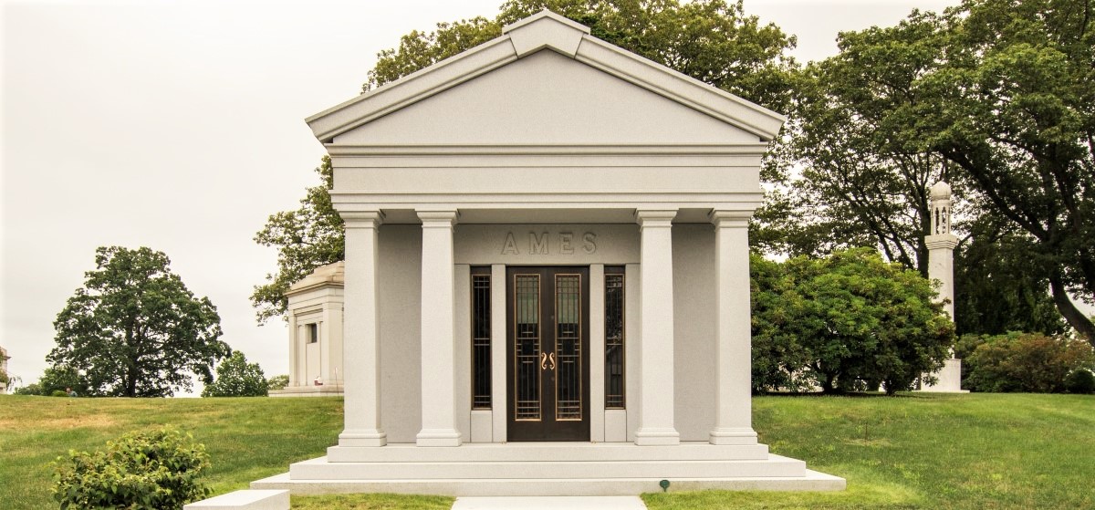 American mausoleum design styles include traditional stained glass, modern bronze doors, classical architecture, small private walk-in styles and large family estate interiors March 23 2023
