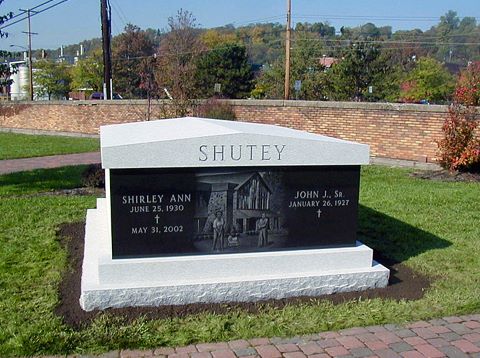 Companion Crypt Style Mausoleums - Pictured above is a 2 person companion crypt style mausoleum, designed with a custom diamond etching of the husband and wife at their country club - March 12 2023 - Rome Monument