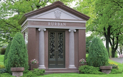 Private 2 Crypt Walk-In Mausoleum Purchased By The Rurban Family. Custom Designed Classical Revival Style Mausoleum With Art Deco Doors - March 12 2023 - Rome Monument