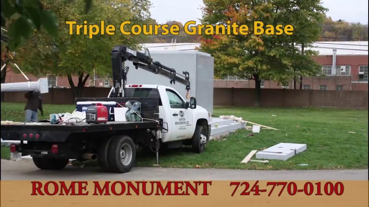 Rome Monument owns and operates numerous mausoleum installation trucks with truck-mounted cranes that are used to deliver, lift, hoist and install heavy granite mausoleums.