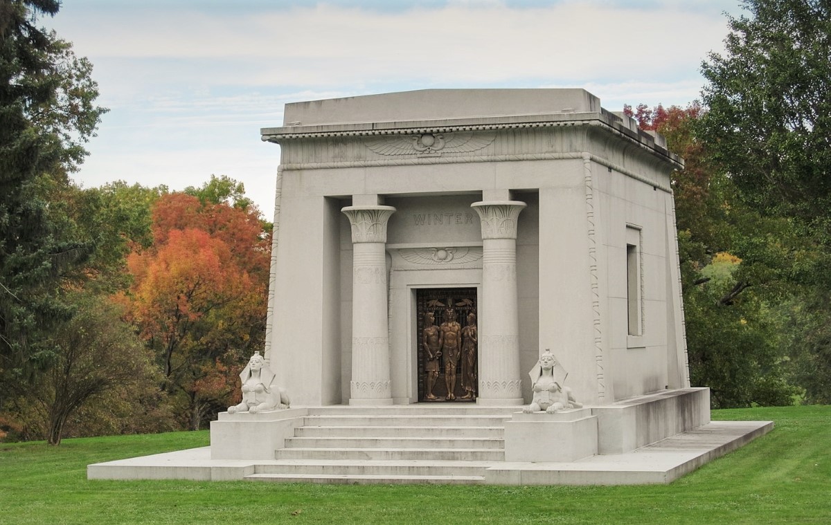 Types of American mausoleum architectural styles include classical, walk-in, personalized family estate, private, public, community, garden, columbariums, Art Deco, Gothic, Romanesque and Egyptian 03-17-23 Rome Monument