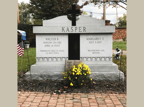 The side-by-side two crypt style mausoleum pictured here, was purchased in advance of the interments of Walter and Margaret Kasper.