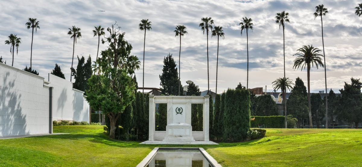 Tomb of actors Douglas Fairbanks Sr. and Jr., at Hollywood Forever Cemetery in Los Angeles, CA - March 5 2023 - Rome Monument