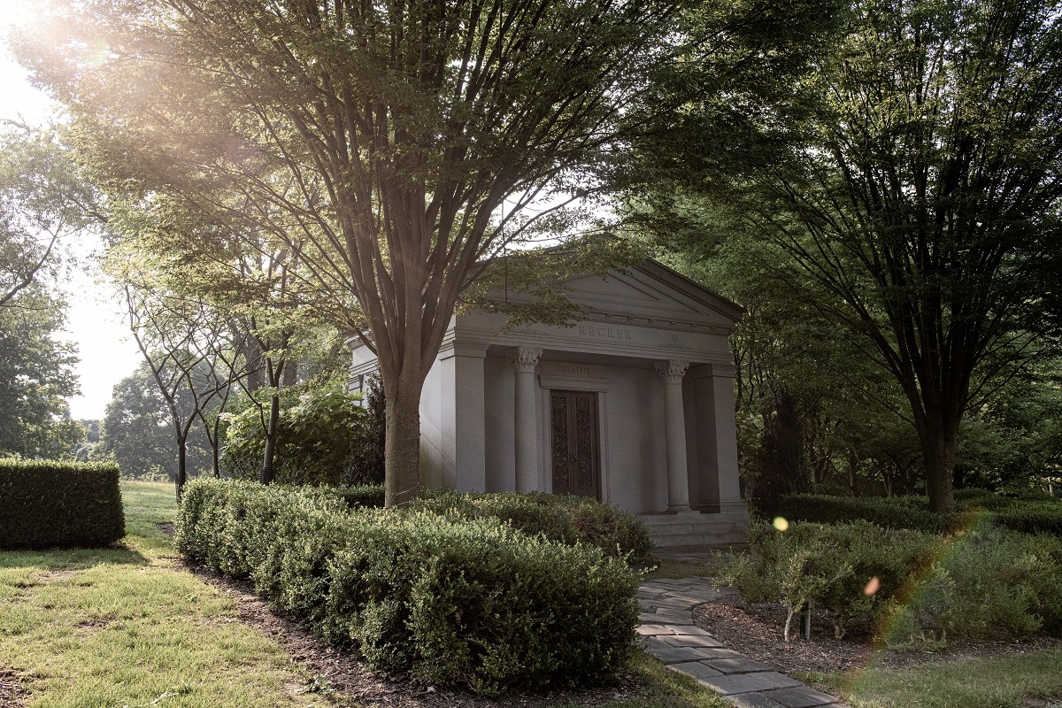 Pictured here is a classically styled walk-in mausoleum designed by Vincent Dioguardi who is the lead mausoleum architect for Rome Monument and Dio + Co.