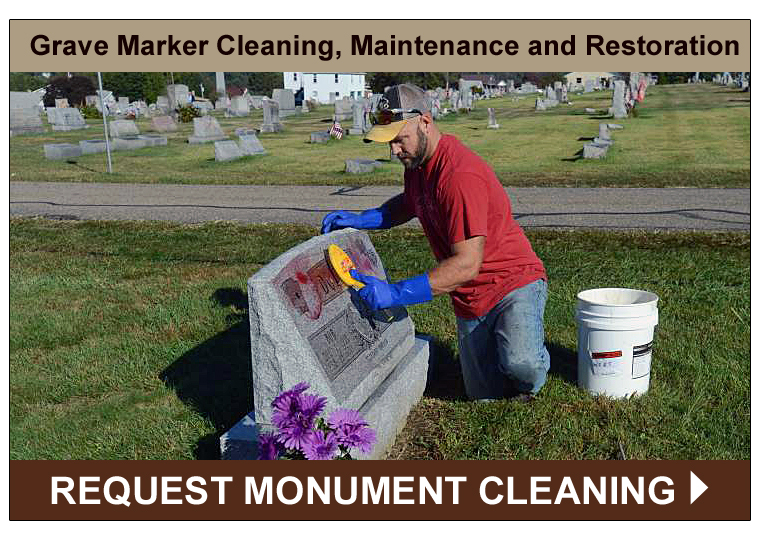 Picture of Rome Monument Employee Cleaning and Restoring a Headstone in Pittsburgh's Riverview Cemetery